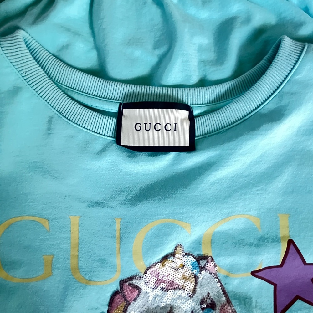 GUCCI Women's Bananya Crewneck Sweater Sequin
Embellished Cotton Blue - Picture 6 of 14